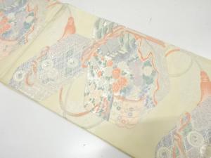 アンティーク　手箱に屋敷風景模様織り出し袋帯（材料）